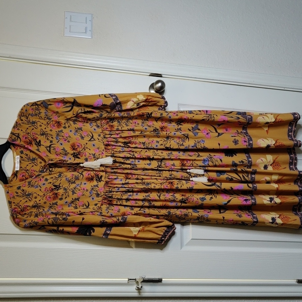 Women's Long Sleeves Dress Cotton Floral Print With Long Sleeve & Tassels Boho